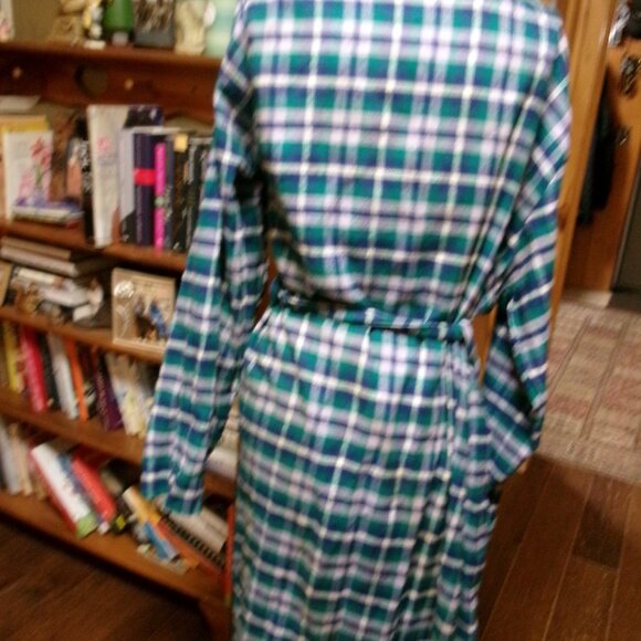 LADIES DREAM CO LONG AQUA PLAID ROBE FLANNEL LONG 1 X - Picture 6 of 6